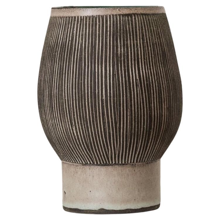 Vase Vintage Studio en céramique, gris et beige, années 1970