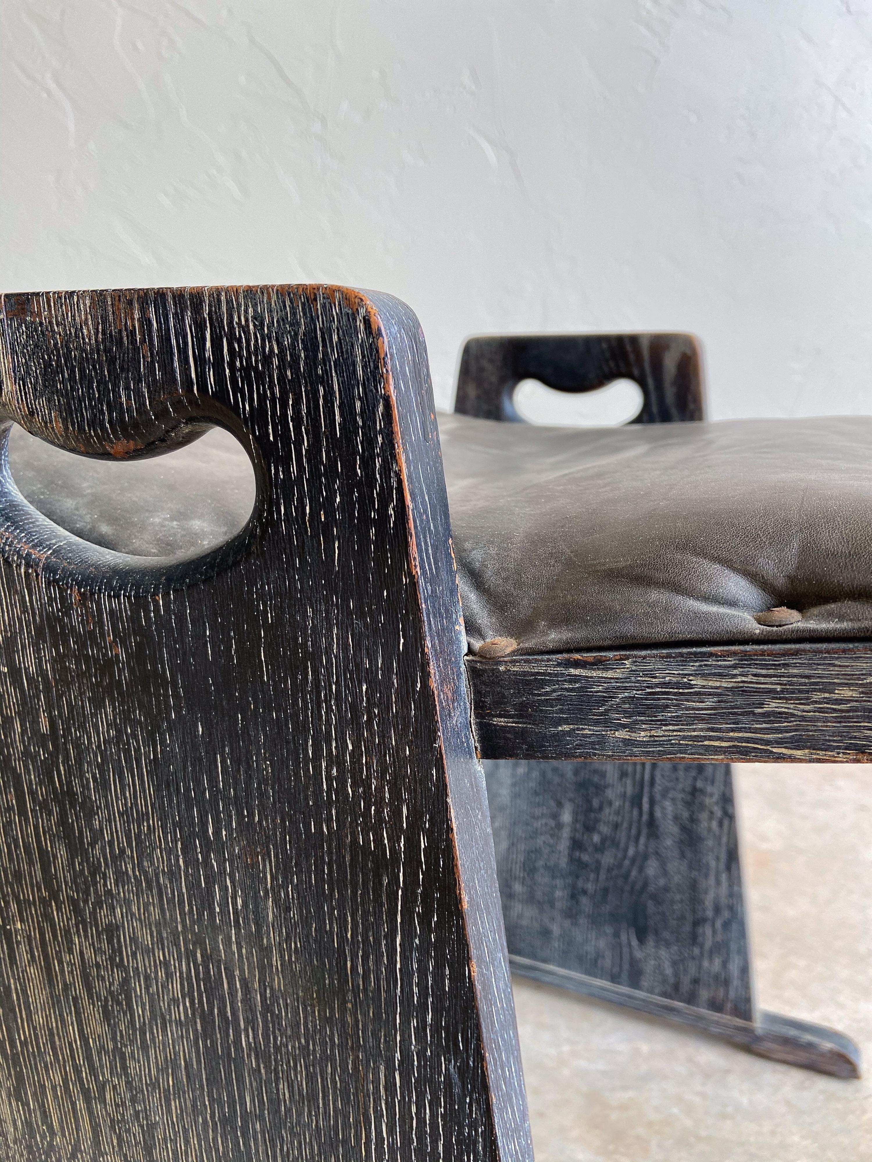 Hand-Crafted Vintage Studio Craft Cerused Ebonized Oak Vanity Chair