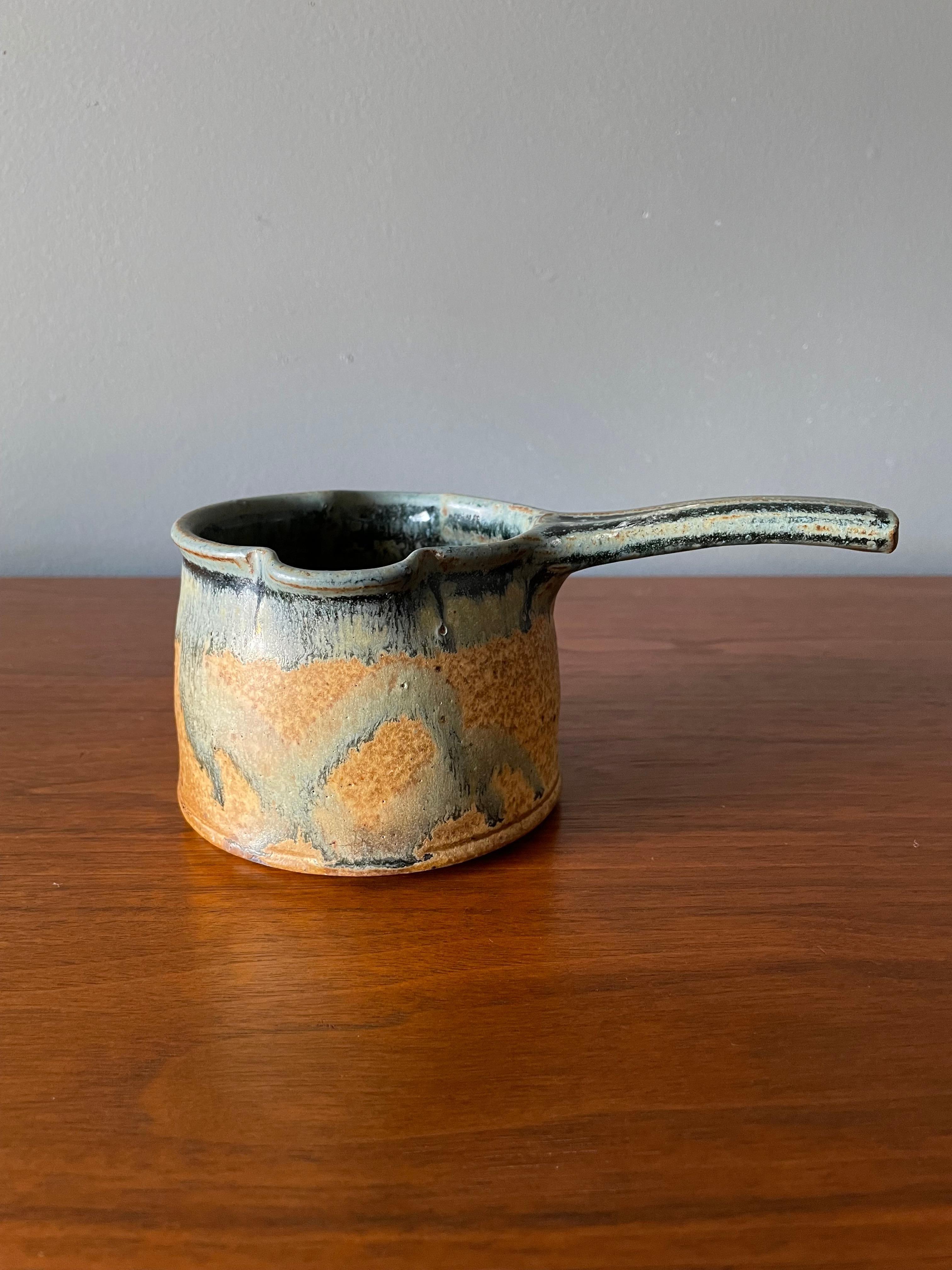 Mid-Century Modern Vintage Studio Crafted Ceramic with Handle, circa 1970s For Sale