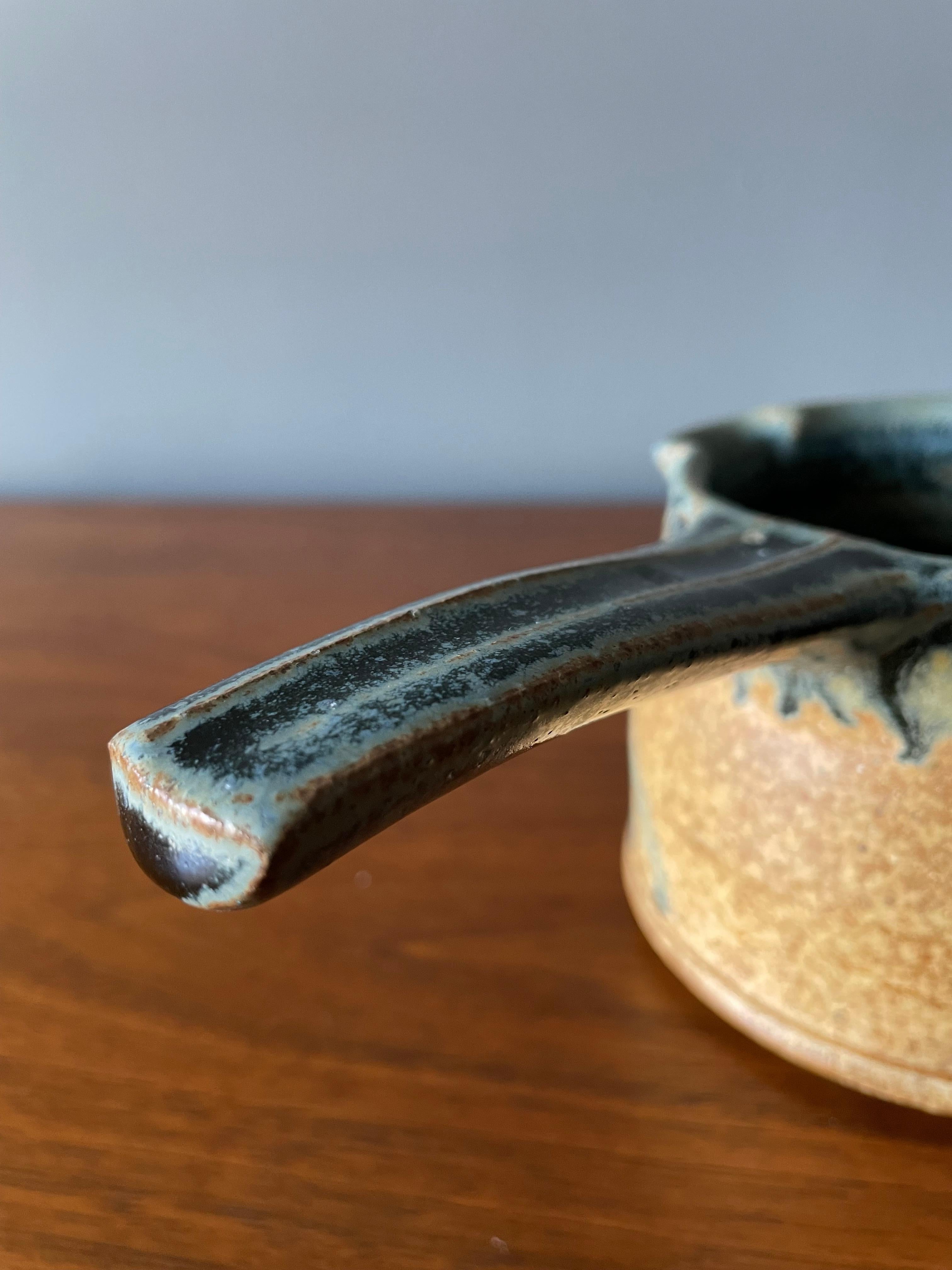 Glazed Vintage Studio Crafted Ceramic with Handle, circa 1970s For Sale