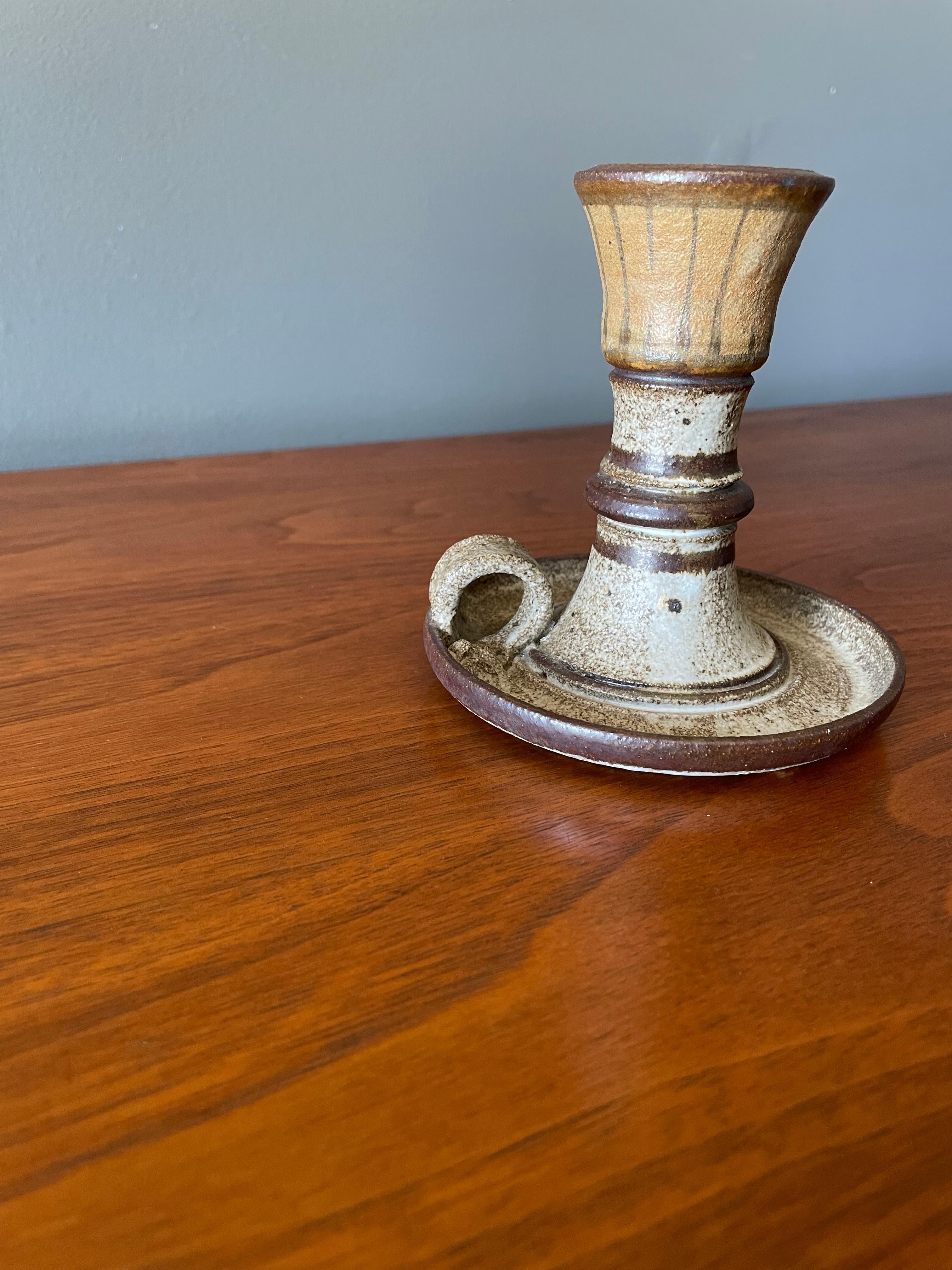 Mid-Century Modern Vintage Studio Crafted Chamber Stick Candle Holder, circa 1970s For Sale