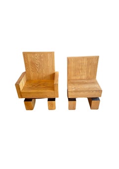 Vintage Studio Crafted Oak Side Chairs, Circa 1970