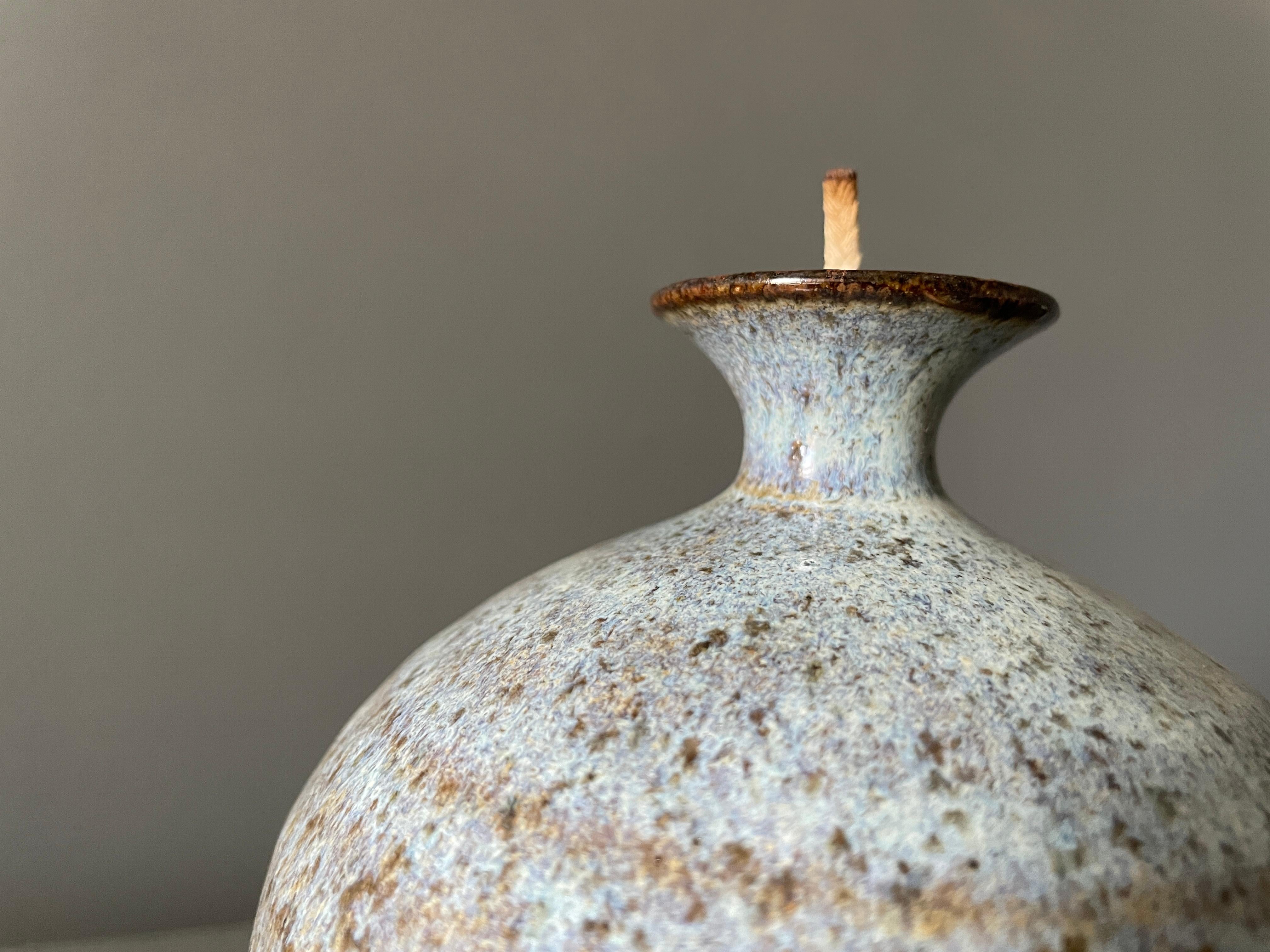 Glazed Vintage Studio Crafted Oil Lamp Vase, circa 1970s