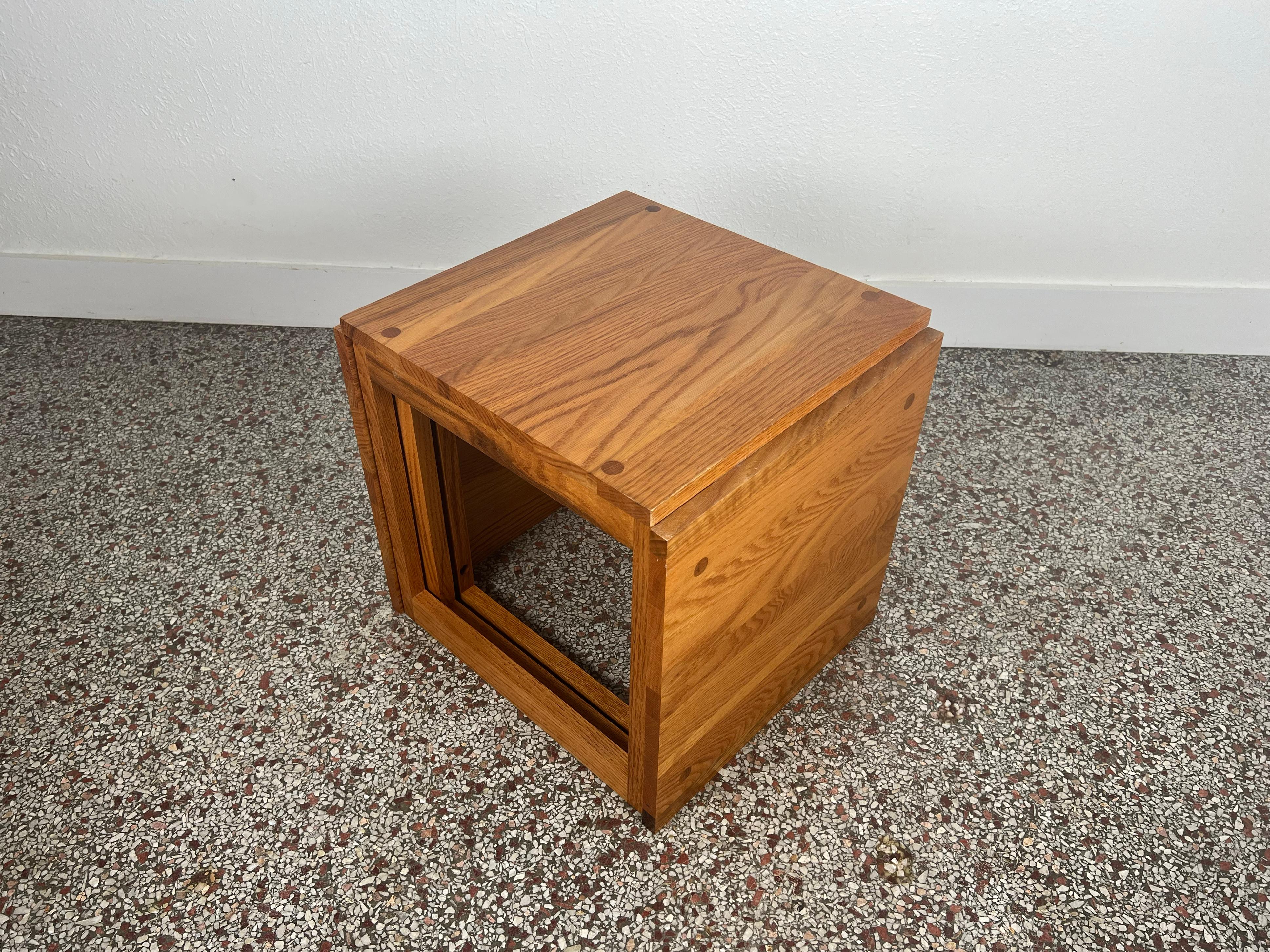Mid-Century Modern  Vintage Studio Crafted Solid Oak Cube of Nesting Tables For Sale