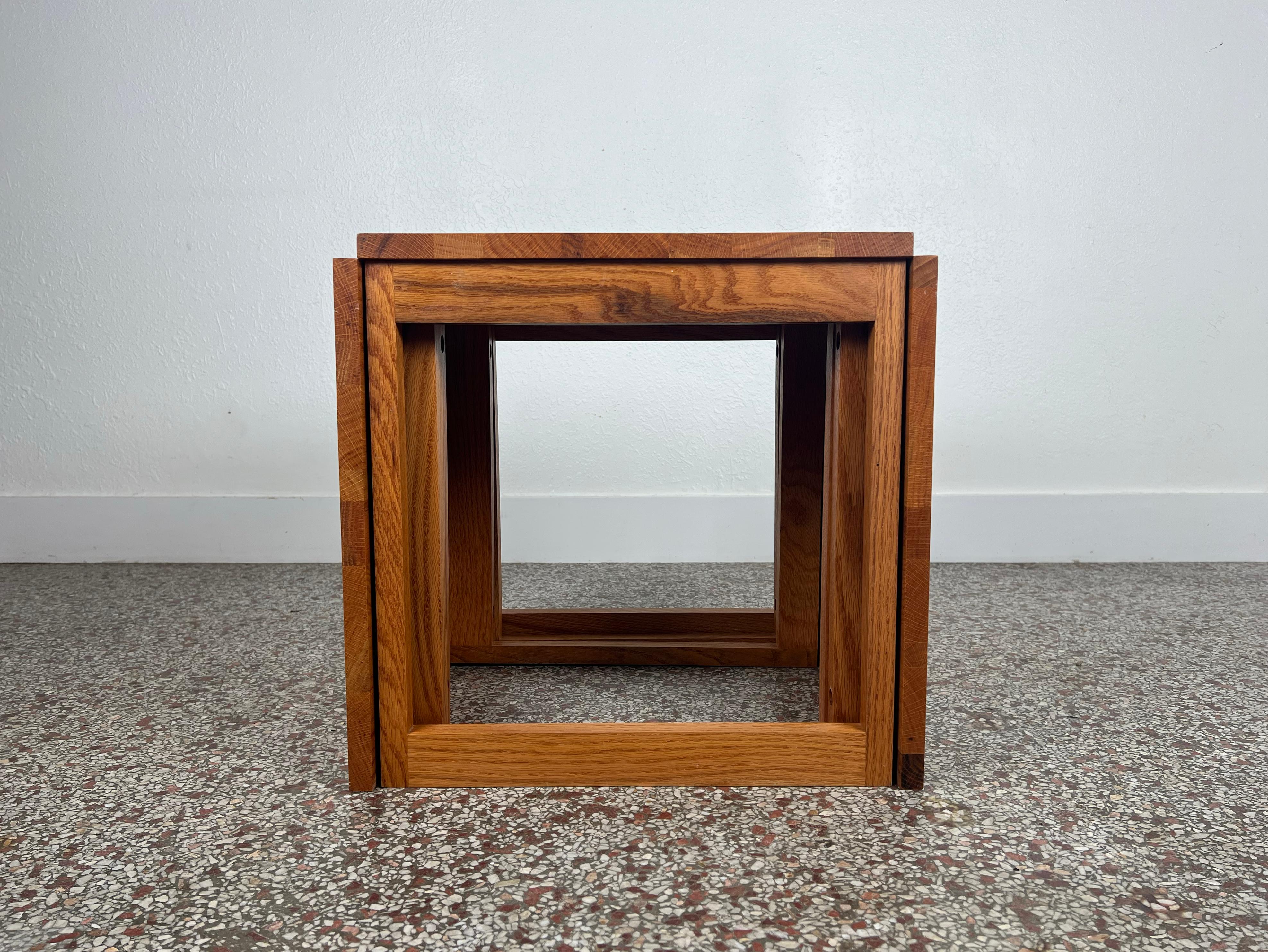 Vintage Studio Crafted Solid Oak Cube of Nesting Tables For Sale 1