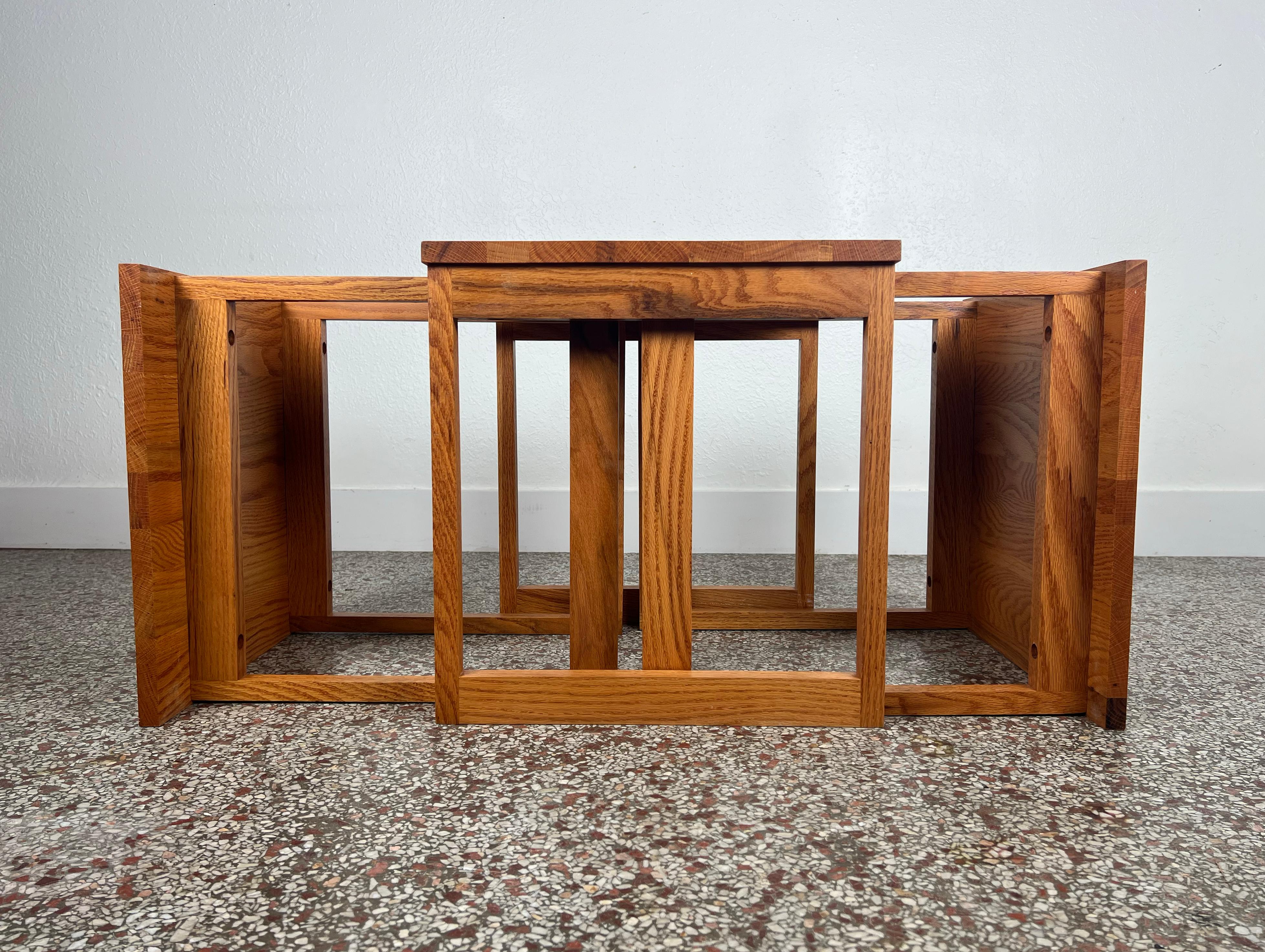  Vintage Studio Crafted Solid Oak Cube of Nesting Tables For Sale 2