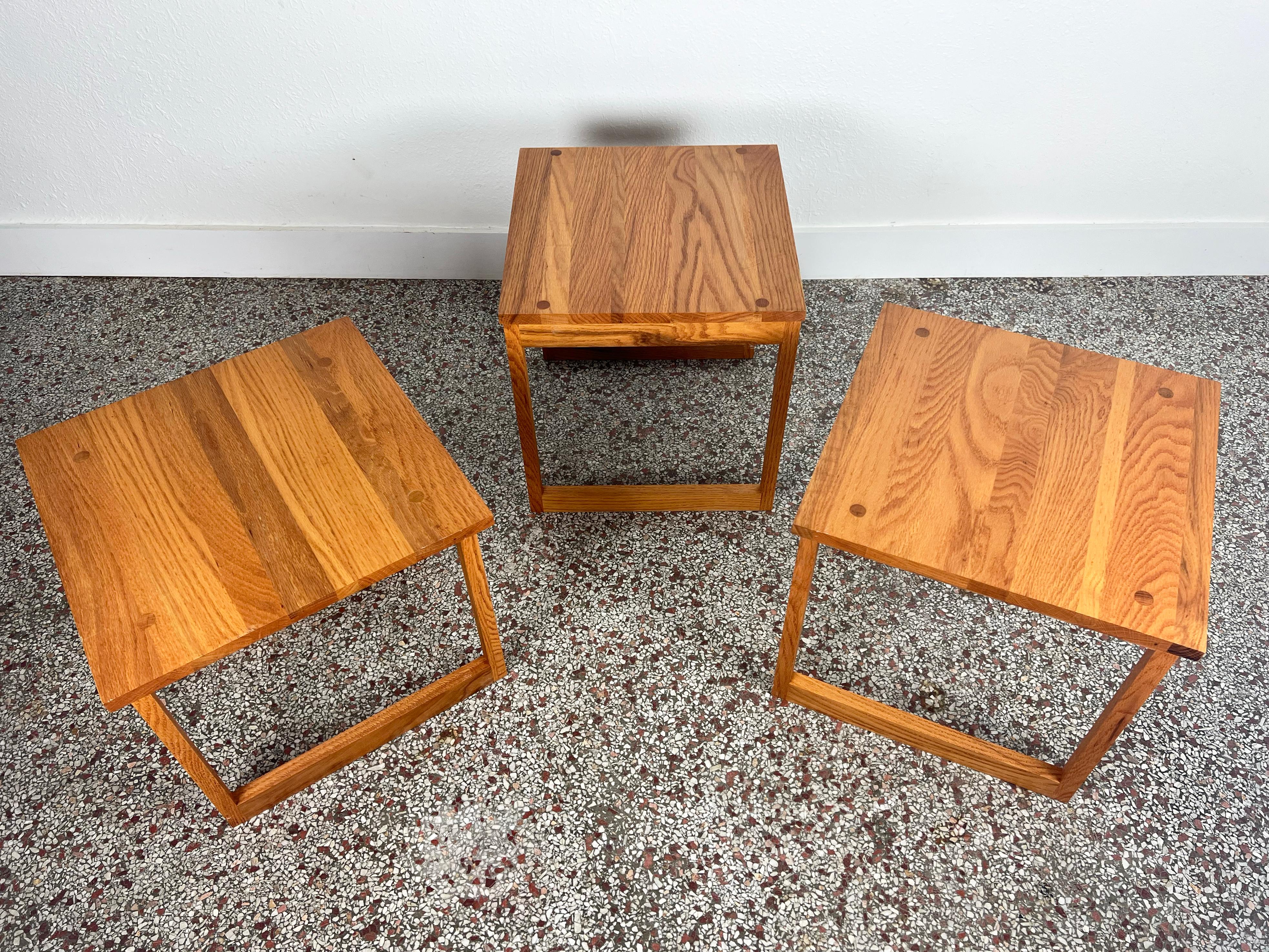  Vintage Studio Crafted Solid Oak Cube of Nesting Tables For Sale 3