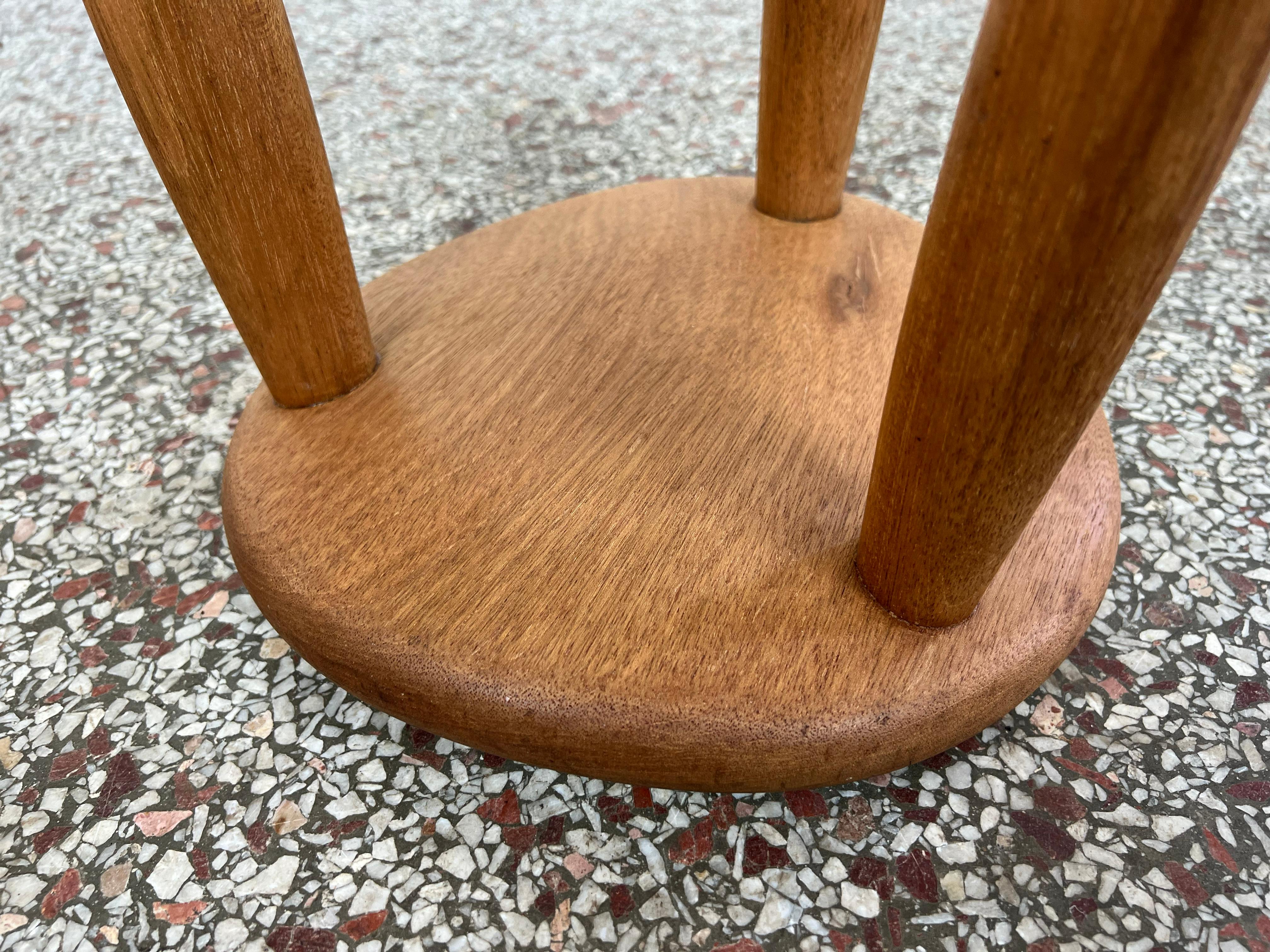 20th Century Vintage Studio Crafted Three Legged Oak Stool For Sale