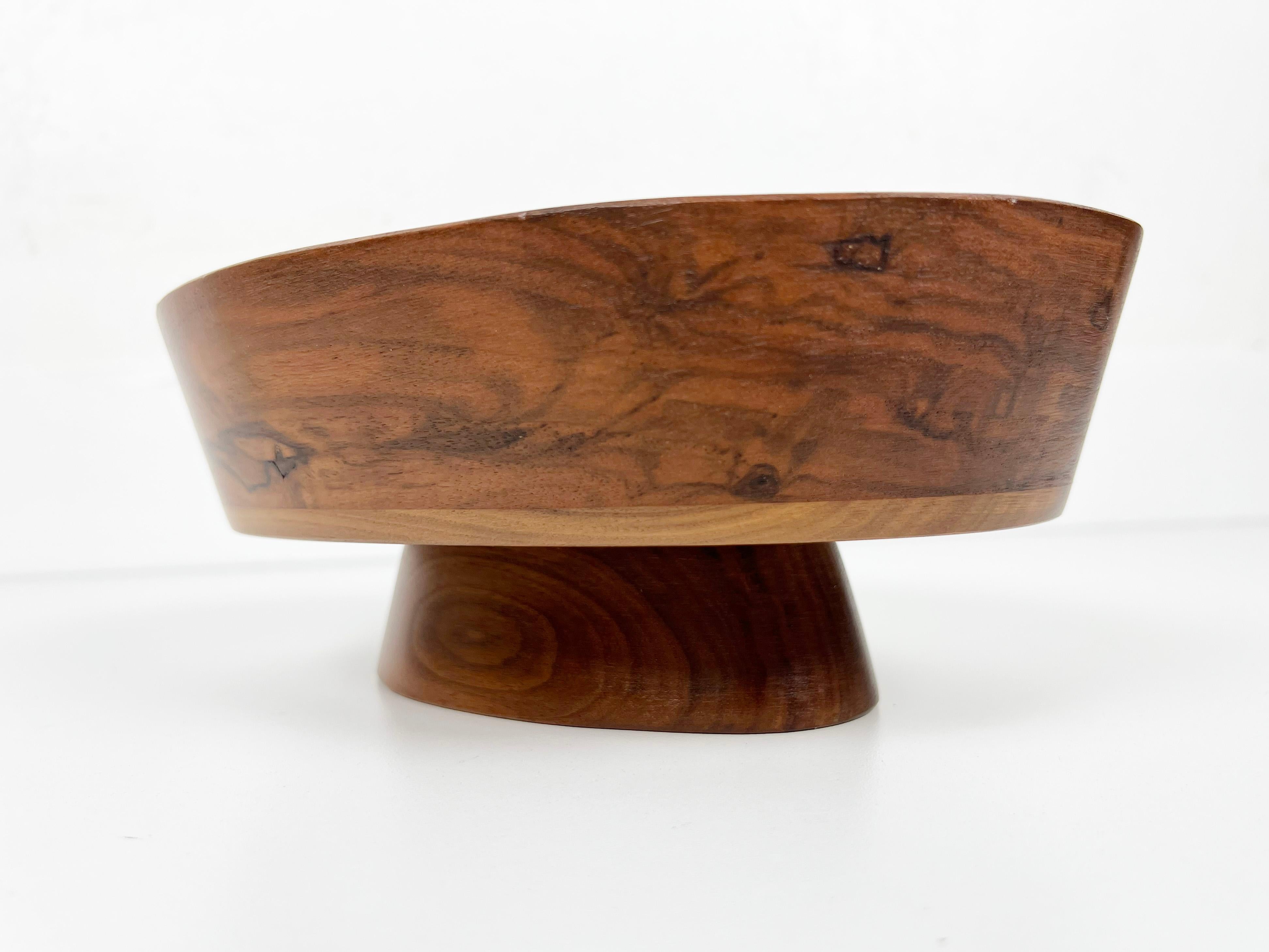 Vintage Studio Crafted Walnut Footed Bowl For Sale 1