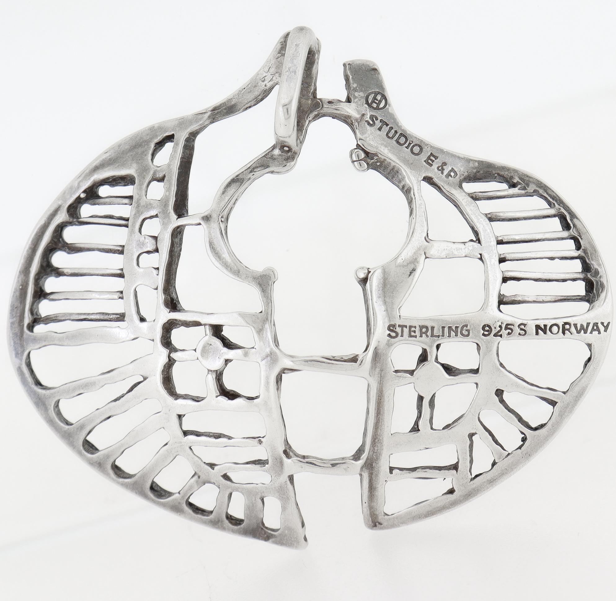 Vintage Studio Else & Paul Scandanavian Modern Sterling Silber Halskette Anhänger Damen im Angebot