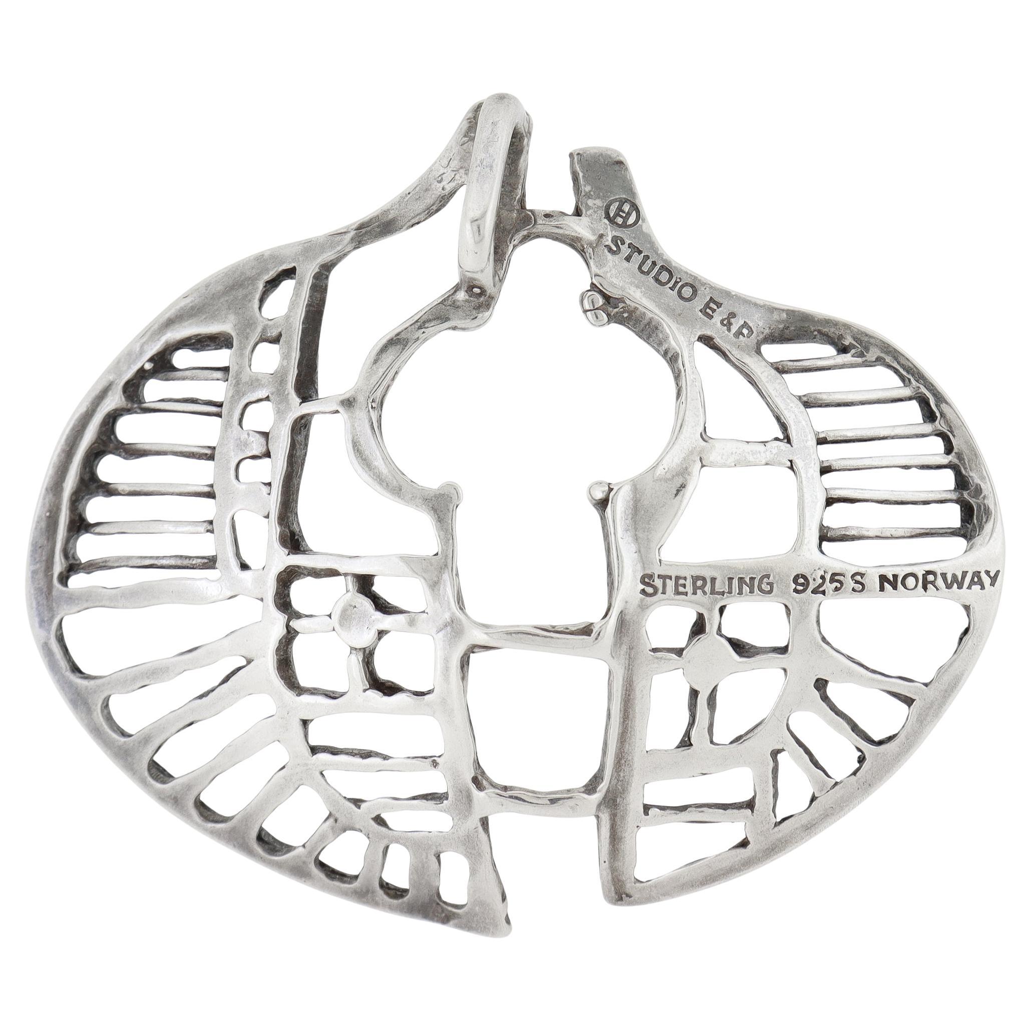 Vintage Studio Else & Paul Scandanavian Modern Sterling Silber Halskette Anhänger im Angebot 1