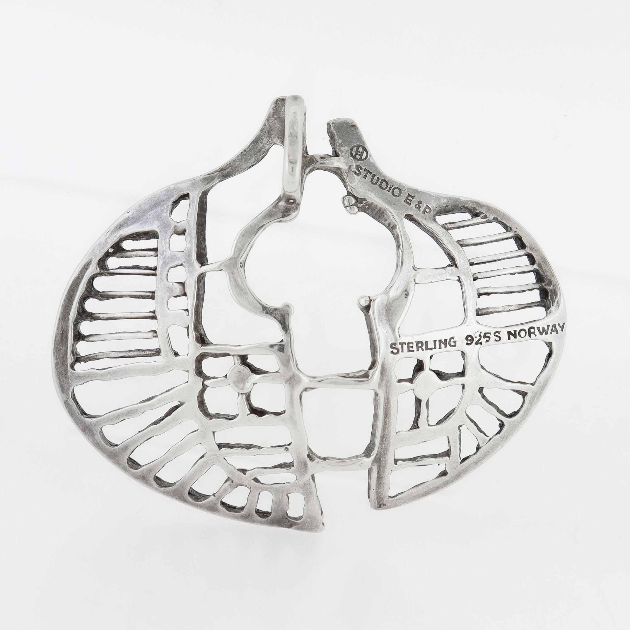 Vintage Studio Else & Paul Scandanavian Modern Sterling Silber Halskette Anhänger im Angebot 2