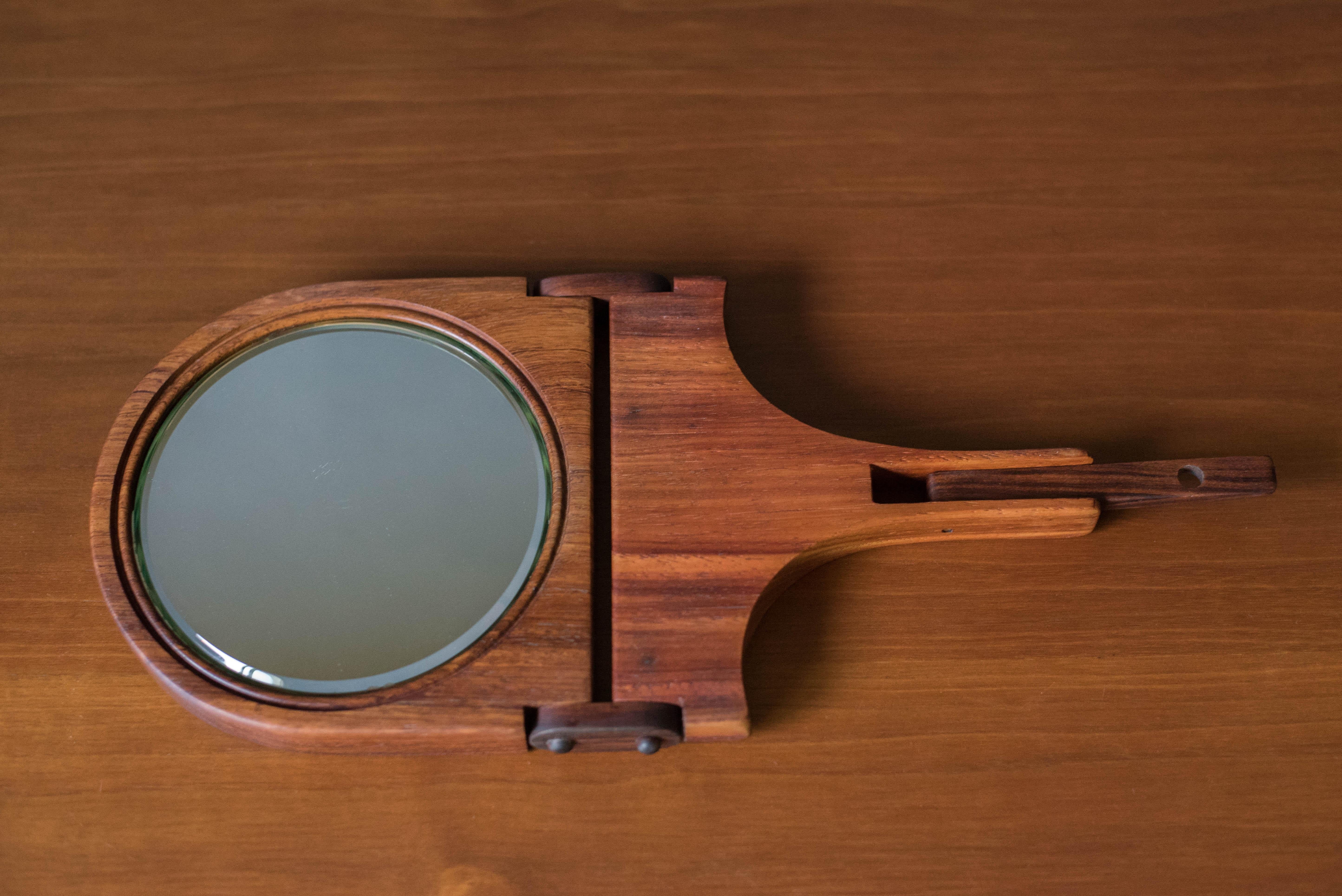 Mid-Century Modern Vintage Studio Koa Wood Foldable Mirror For Sale