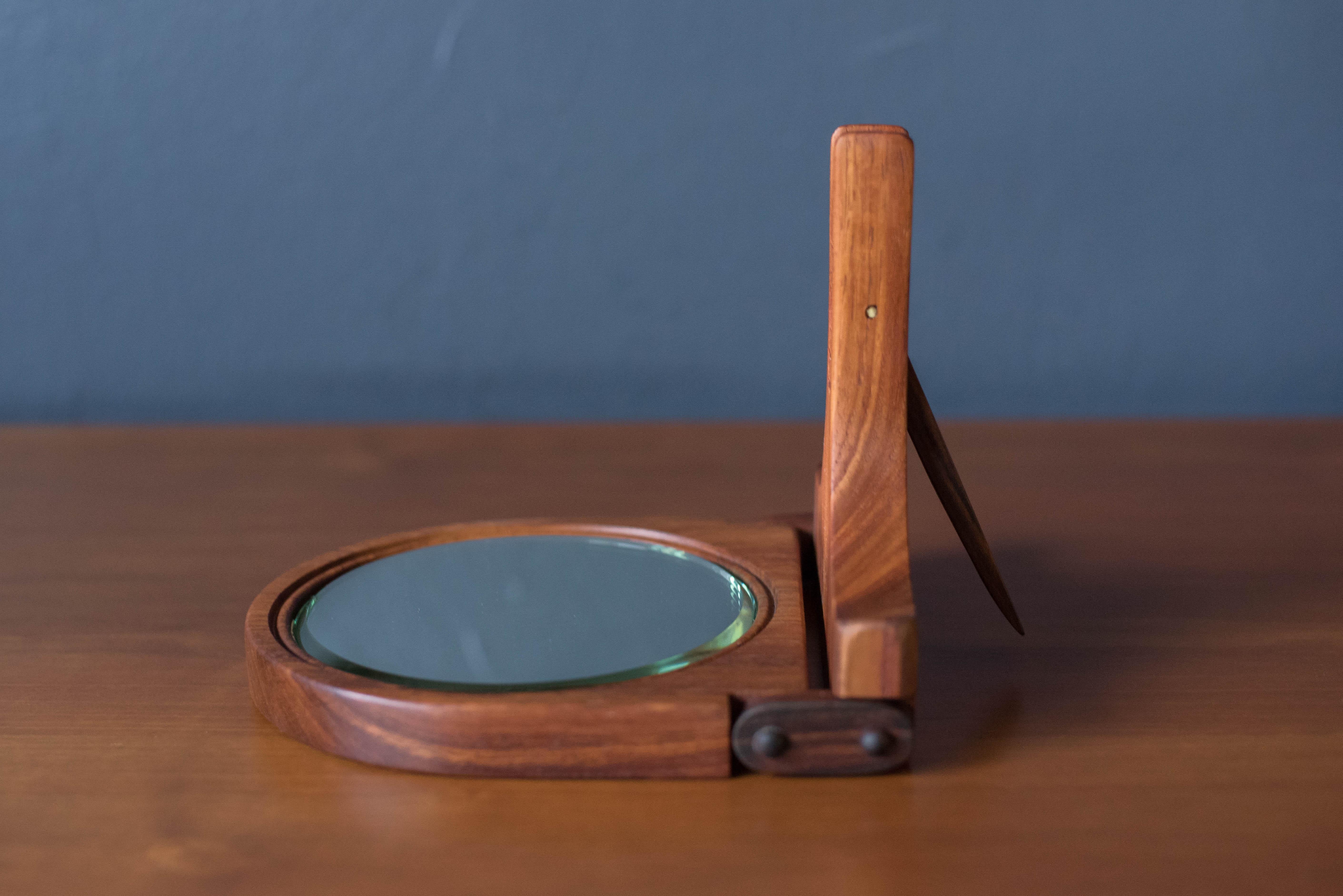 Mid-Century Modern Vintage Studio Koa Wood Foldable Mirror For Sale