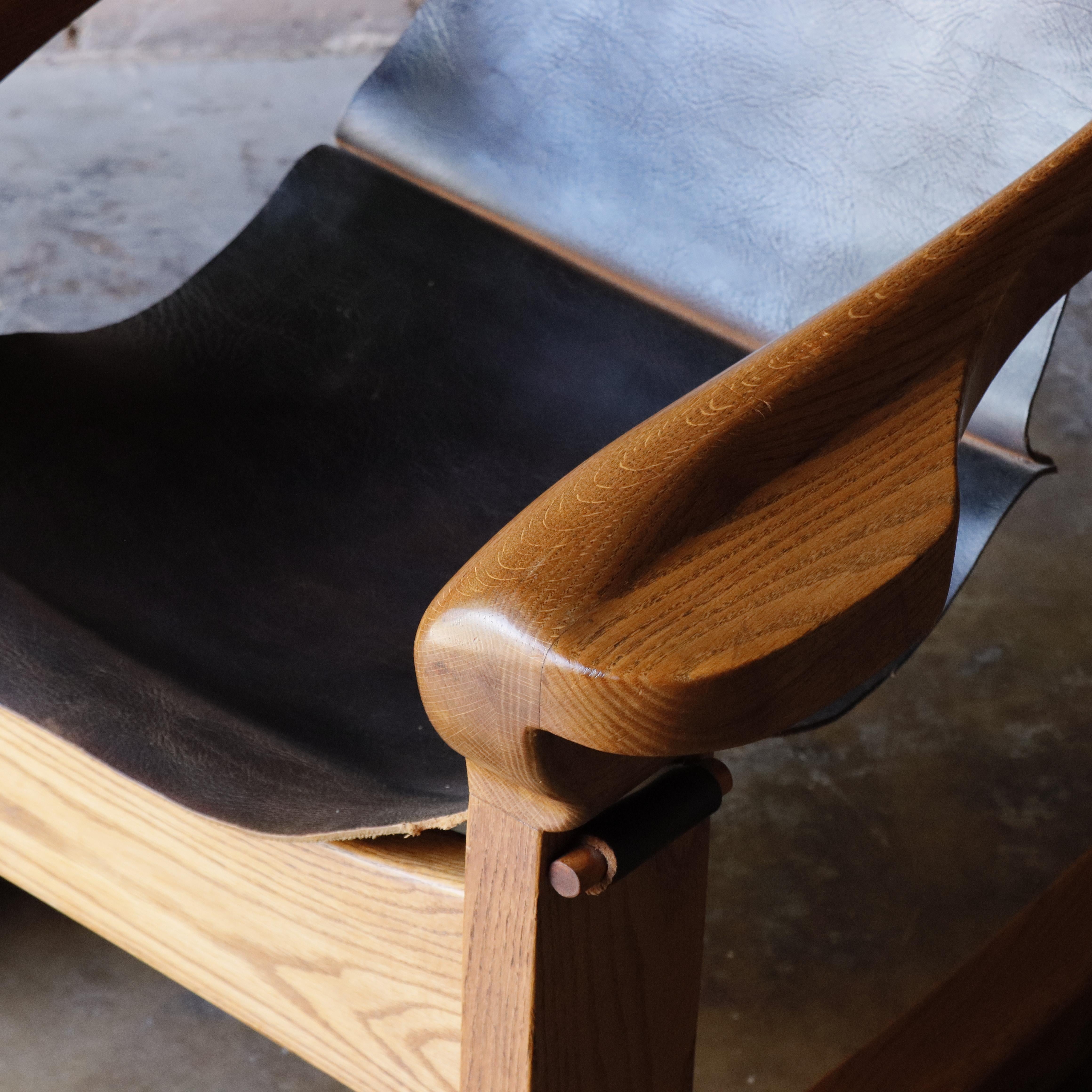 Vintage Studio Made Solid Oak and Leather Lounge Chair, 1970s For Sale 1