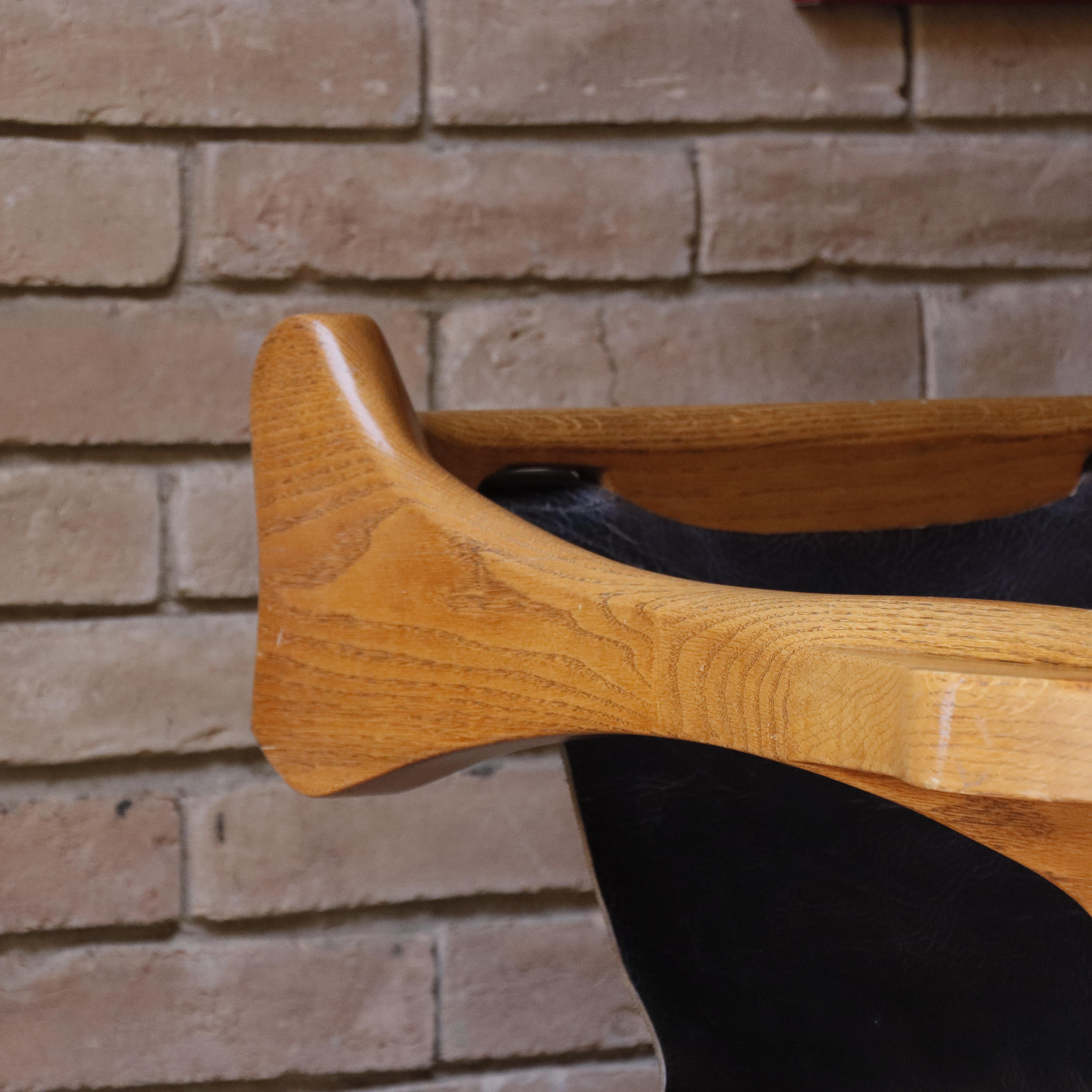 Vintage Studio Made Solid Oak and Leather Lounge Chair, 1970s For Sale 2