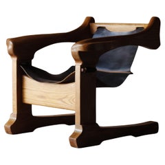 Chaise longue Vintage Studio Made Solid Oak et cuir, 1970