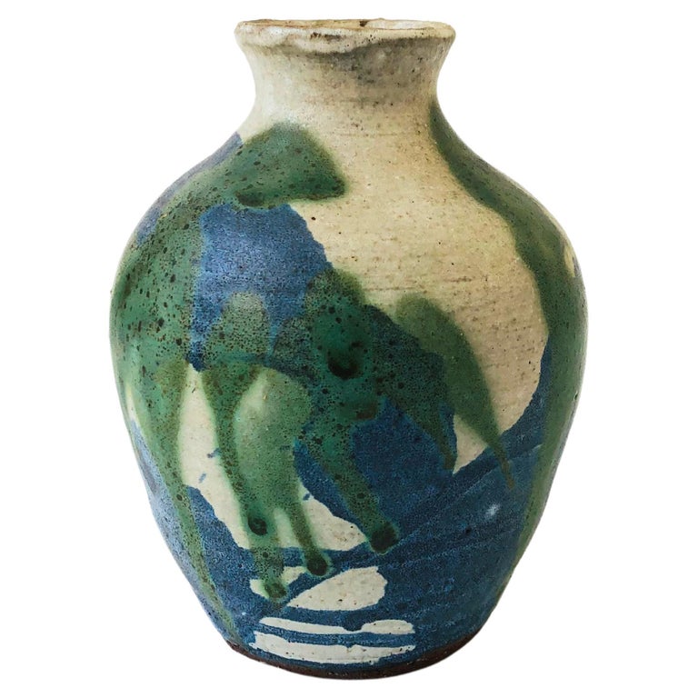 Vintage Studio Pottery Blue and Green Drip Glaze Vase at 1stDibs