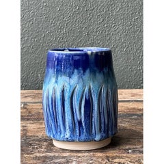 Vintage Studio Pottery Blue Ceramic Vase