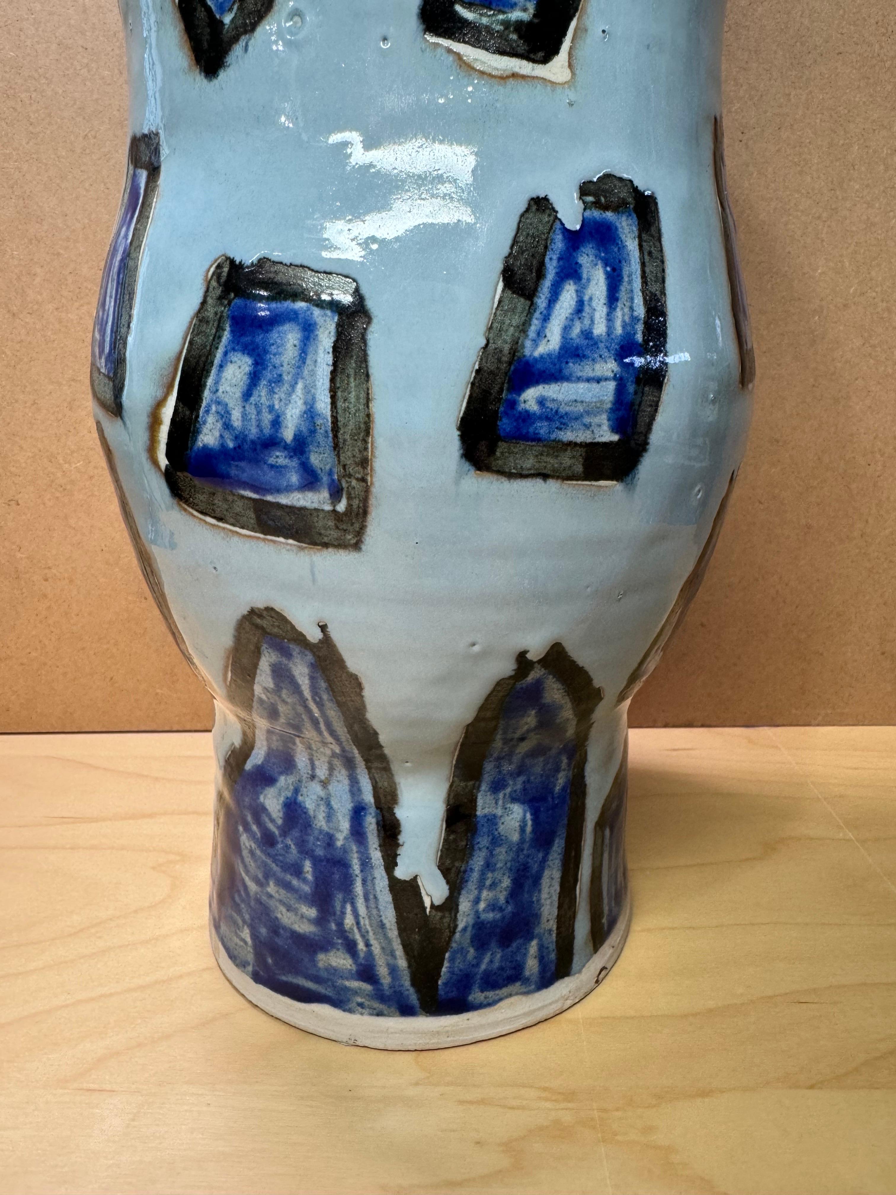 American Vintage Studio Pottery Blue Vase For Sale