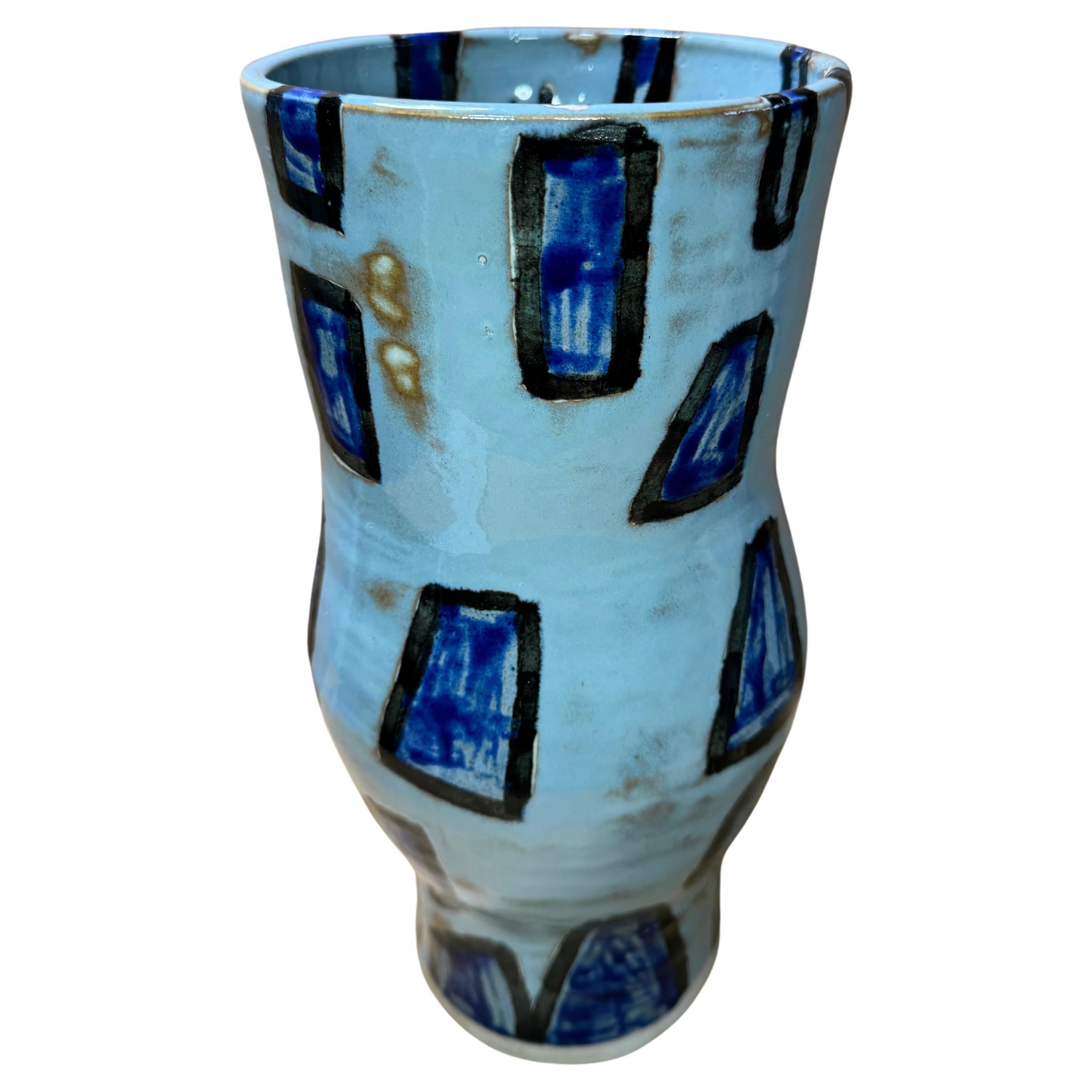 Vintage Studio Pottery Blue Vase For Sale