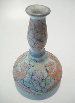 Vintage Studio Pottery Bottle Neck Vase - Hand Painted - Signed - 20th Century