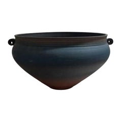 Vintage Studio Pottery Bowl, Two-Tone Glazed Clay, Rustic Design, USA