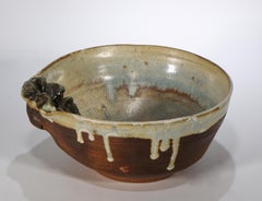 Vintage Studio Pottery Bowl with Asymmetrical Relief Decor