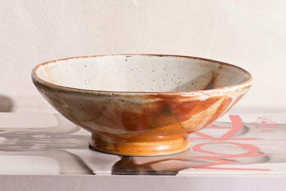 20th Century Vintage studio pottery bowl with orange decoration For Sale