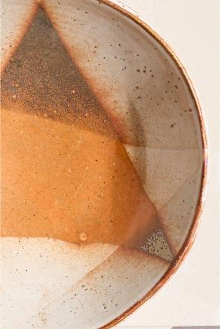 Pottery Vintage studio pottery bowl with orange decoration For Sale