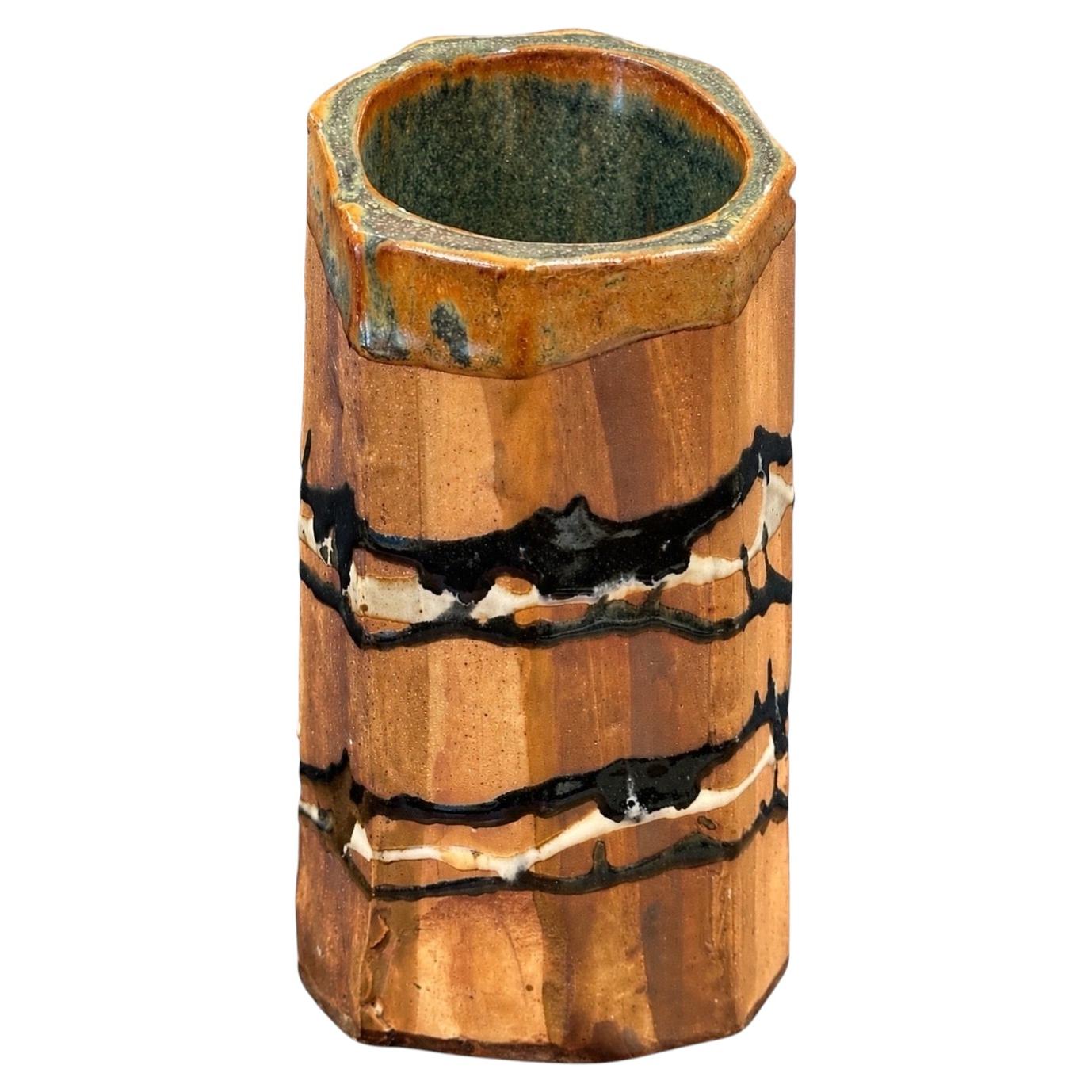 Vintage Studio Pottery Brutalist Drip Glaze Vase, Signed, circa 1970s