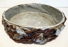 Vintage Studio Pottery Catchall Bowl with Twigs and Leaves
