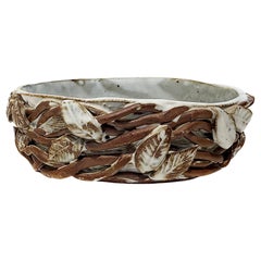 Vintage Studio Pottery Catchall Bowl with Twigs and Leaves