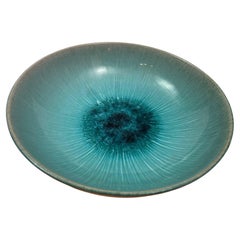 Bol en céramique vintage de Studio Pottery avec glaçure de couleur turquoise signé