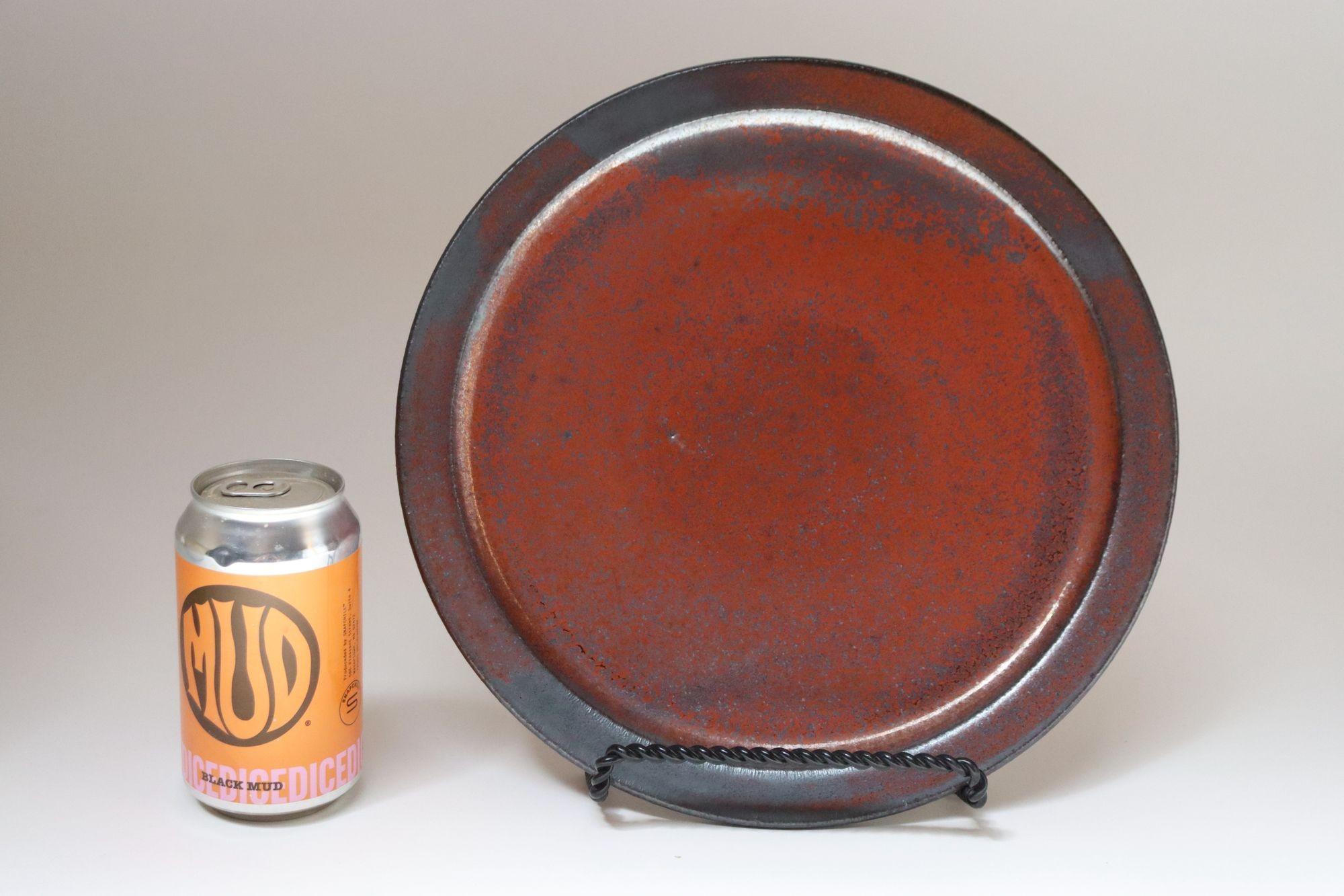 Vintage Studio Pottery Charger in Metallic Gray and Red Glaze by Deanna Nichols en vente 9