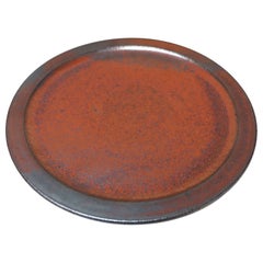 Vintage Studio Pottery Charger in Metallic Gray and Red Glaze by Deanna Nichols