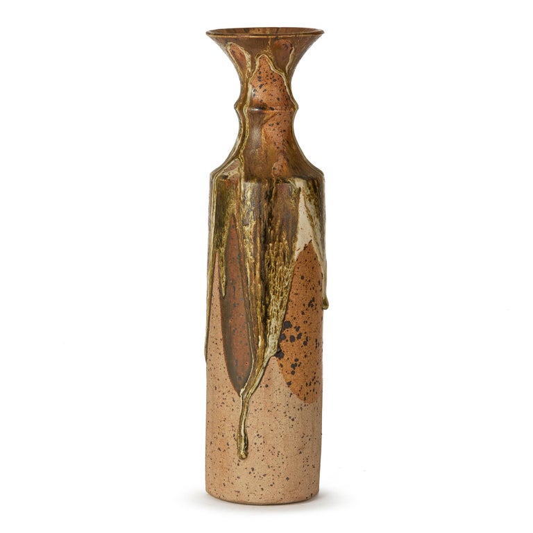 Vintage Studio Pottery Drip Glazed Bottle Vase Signed at 1stDibs