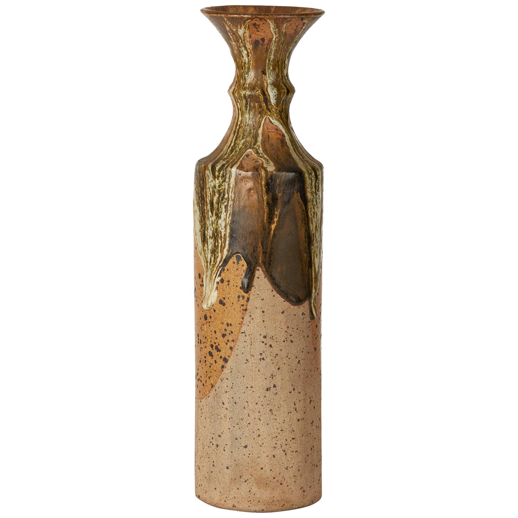 Vintage Studio Pottery Drip Glazed Bottle Vase Signed