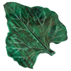 Used Studio Pottery Green Leaf Platter, Unsigned, Canada, 20th Century