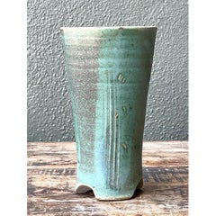 Vintage Studio Pottery Green Vase
