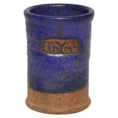 Vintage Studio Pottery Indigo "Thyme" Herb Cylindrical Vessel by Deanna Nichols