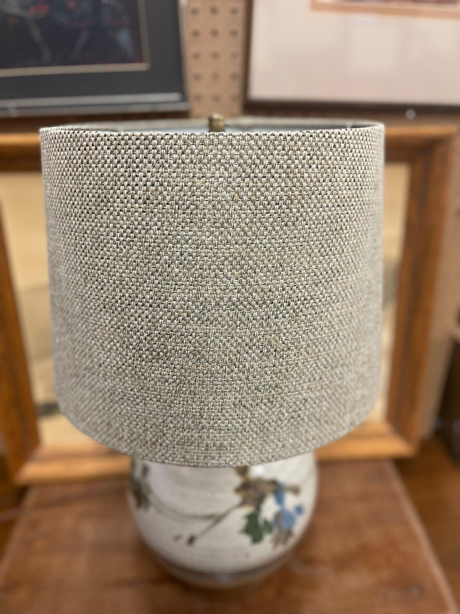 Ceramic Vintage Studio Pottery Lamp With Fabric Shade. Circa 1970s. For Sale