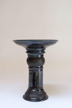 Vintage Studio Pottery Metallic Blue Pedestal / Votive Holder by Deanna Nichols