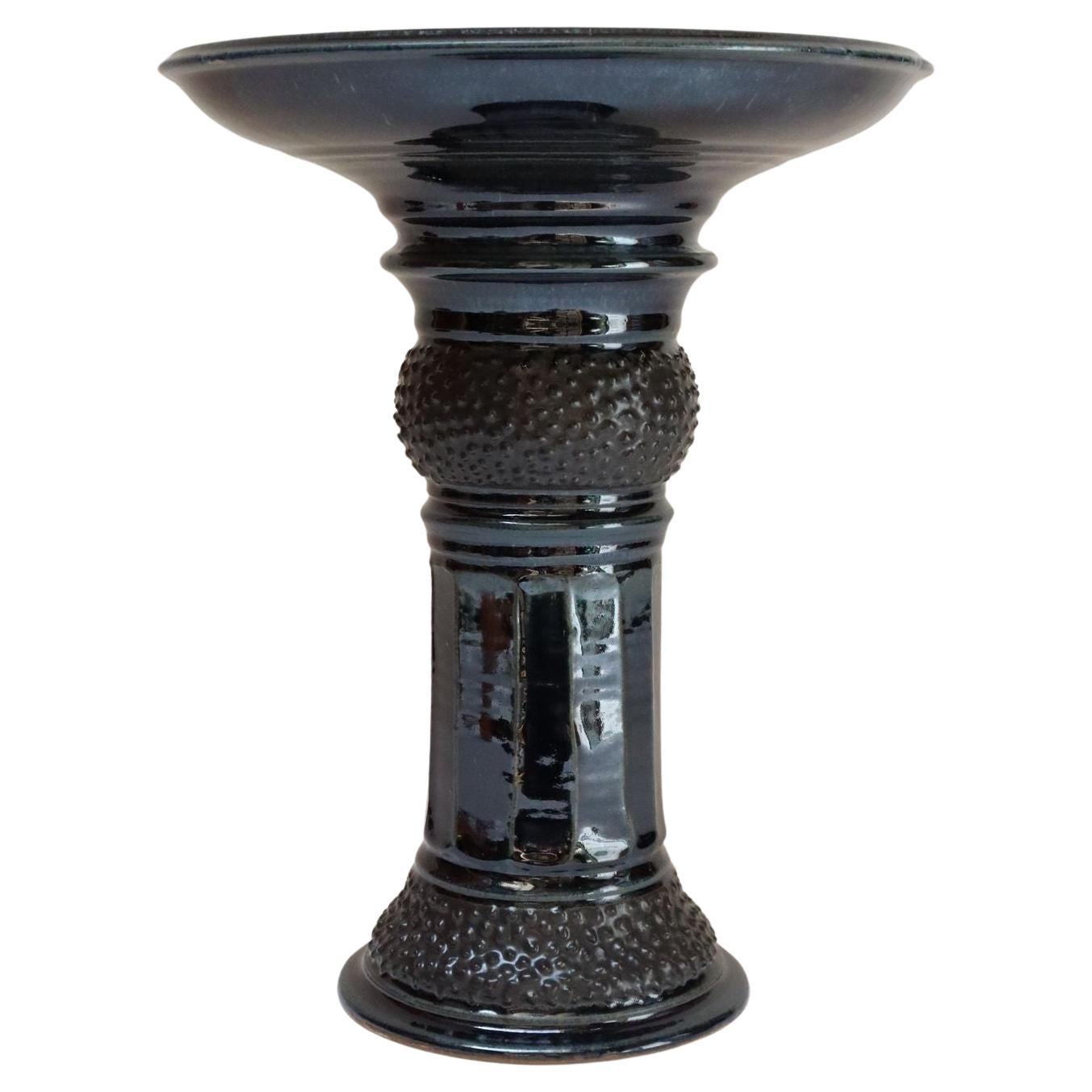 Porte-voix / piédestal bleu métallisé Vintage Studio Pottery par Deanna Nichols