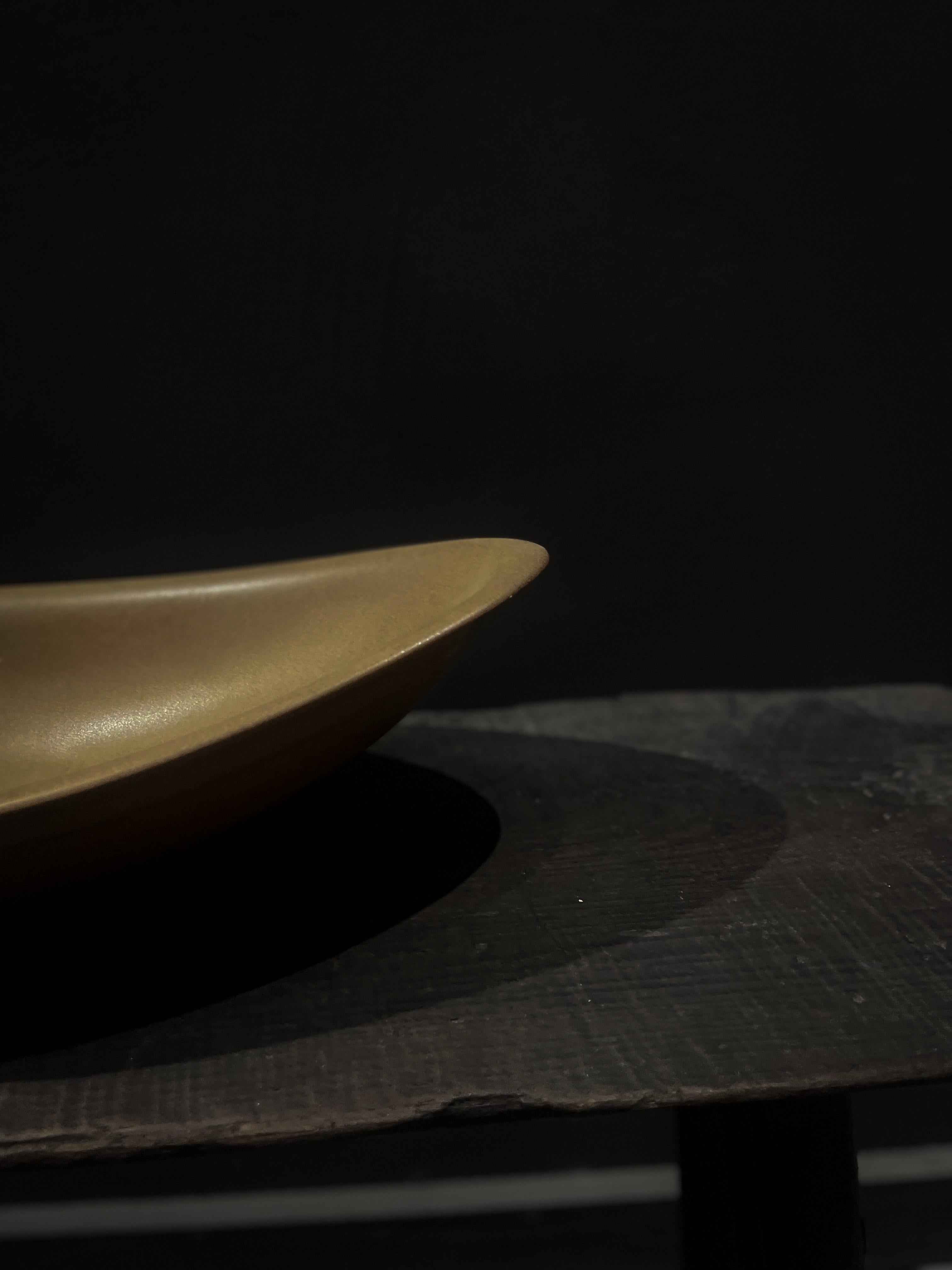 Ceramic Vintage Studio Pottery Oblong Bowl - Yellow For Sale