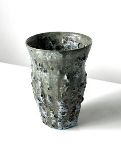 Vintage Studio Pottery Organic Modern Volcanic Lava Crater Glazed Ceramic Vase