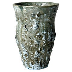 Vintage Studio Pottery Organic Modern Volcanic Lava Crater Vase en céramique émaillée