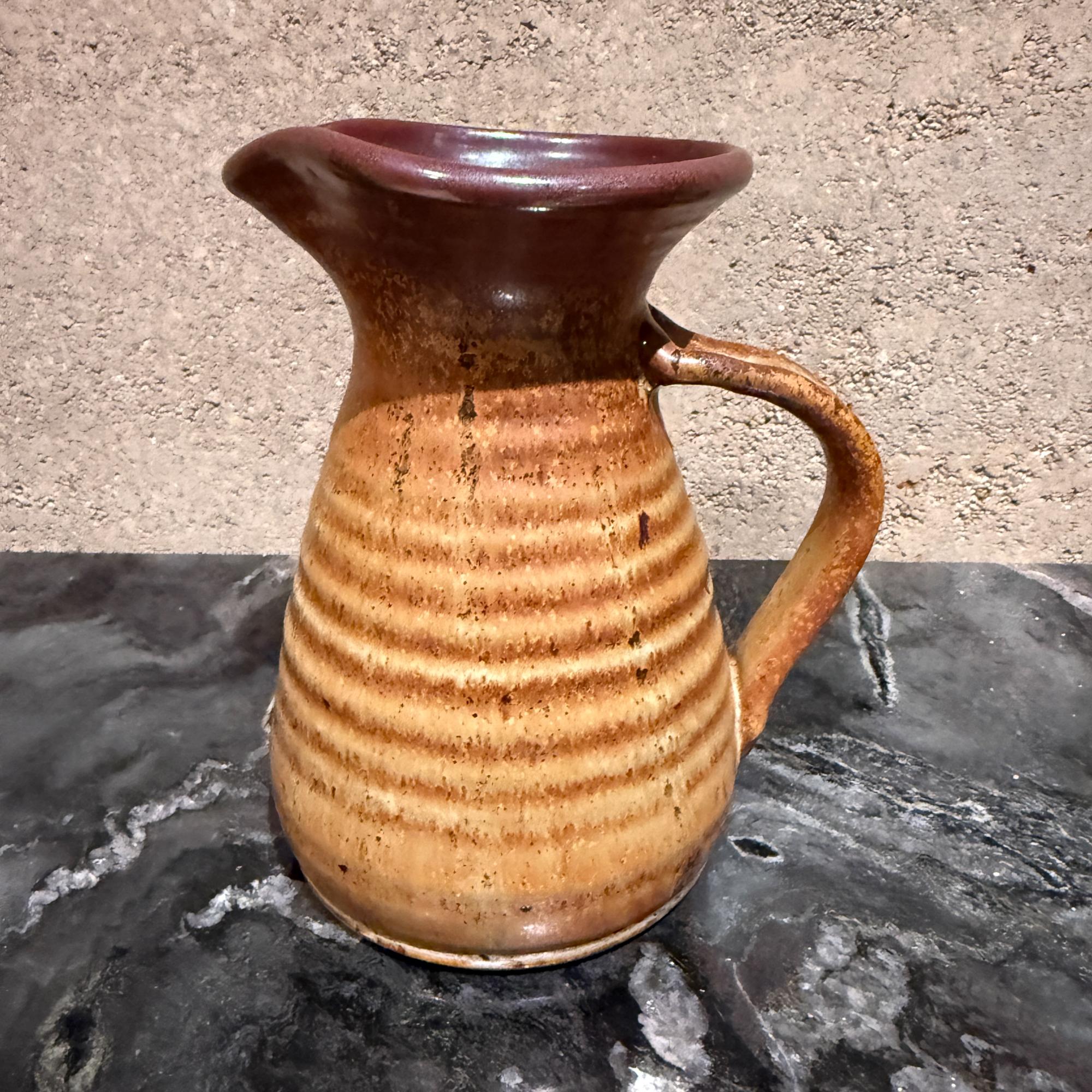 Late 20th Century Vintage Studio Pottery Pitcher Earthenware Rustic Farmhouse For Sale