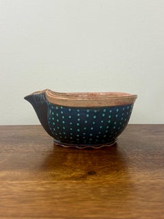 Vintage Studio Pottery Pouring Bowl in Cobalt Blue and Turquoise Glaze