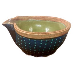 Vintage Studio Pottery Pouring Bowl in Cobalt Blue and Turquoise Glaze